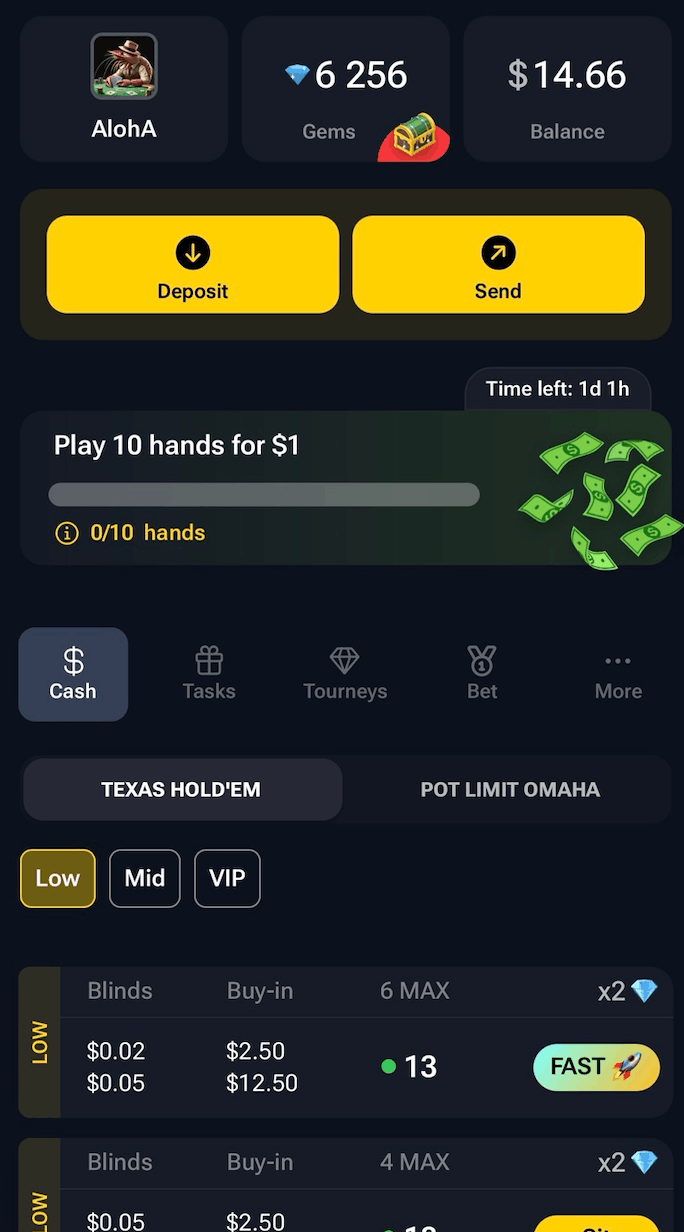 Poker table UI screenshot